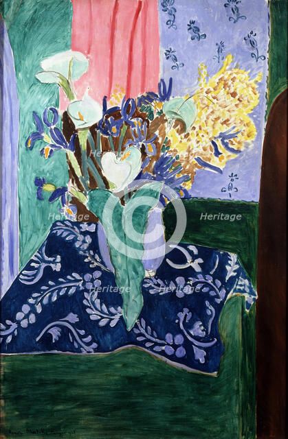 'Blue Vase with Flowers on a Blue Tablecloth', 1913.  Creator: Henri Matisse.