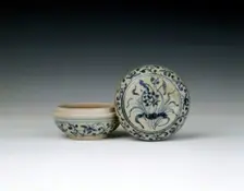 Blue and white covered box with bunch of lotus, Chu Dau kiln, Vietnam, mid 15th century. Creator: Unknown