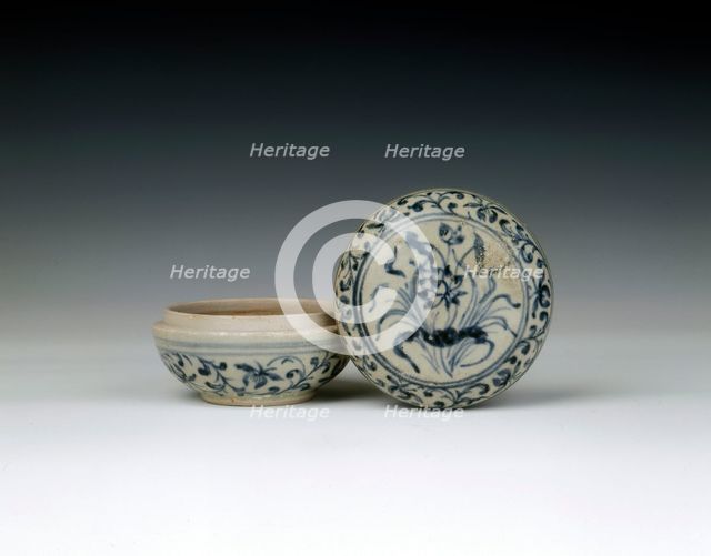 Blue and white covered box with bunch of lotus, Chu Dau kiln, Vietnam, mid 15th century. Artist: Unknown