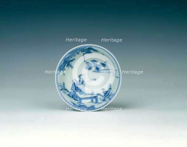 Blue and white cup showing calligrapher Wang Xizhi, China, 1573-1620. Creator: Unknown.