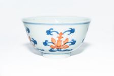 Blue and white cup with red enamel, 1908. Creator: Unknown