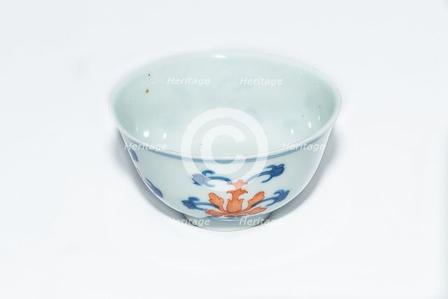 Blue and white cup with red enamel, 1908. Creator: Unknown.