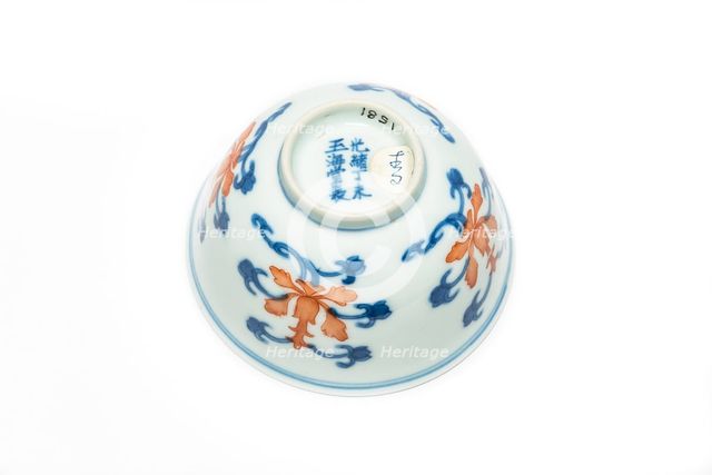 Blue and white cup with red enamel, 1908. Creator: Unknown.