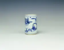 Blue and white cylindrical container, China, 1621-1627. Creator: Unknown