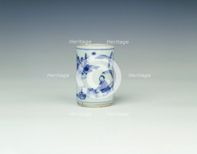 Blue and white cylindrical container, China, 1621-1627. Creator: Unknown.