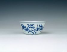 Blue and white bowl with song birds, Qing dynasty, China, c1720-1725. Creator: Unknown