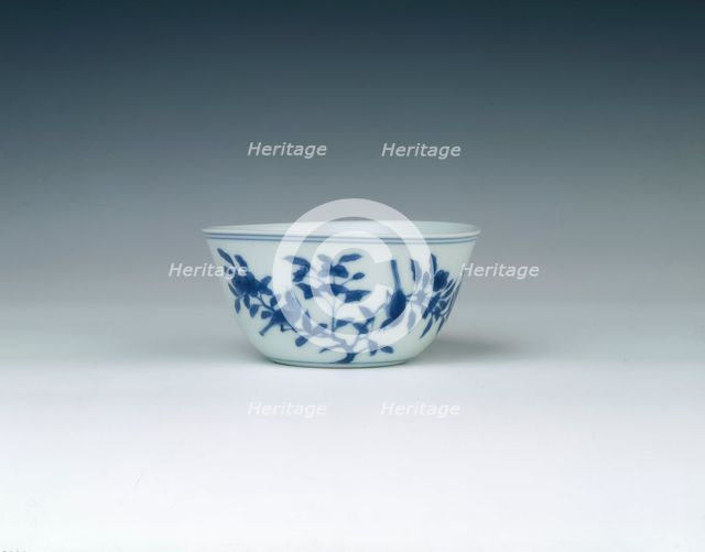 Blue and white bowl with song birds, Qing dynasty, China, c1720-1725. Creator: Unknown.