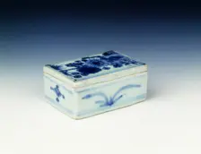 Blue and white box with chrysanthemum design, Ming dynasty, China, c1620. Creator: Unknown