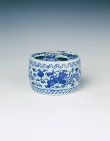 Blue and white brush and ink stand, China, 1522-1566. Creator: Unknown