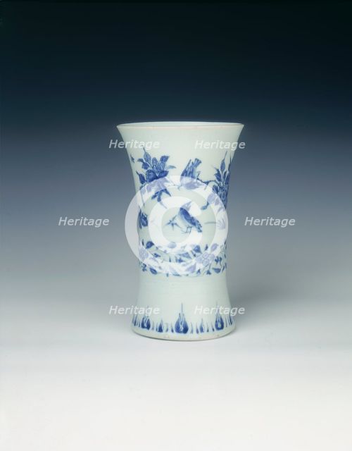 Blue and white gu-shaped vase, Transitional period, China, c1640-1650. Creator: Unknown.