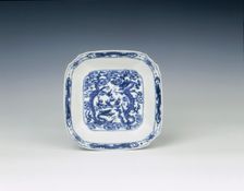 Blue and white dish with dragon design, China, 1683-1700. Creator: Unknown