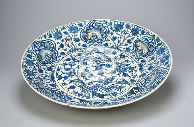 Blue and White Dish, Safavid dynasty (1501-1722), 17th century. Creator: Unknown.