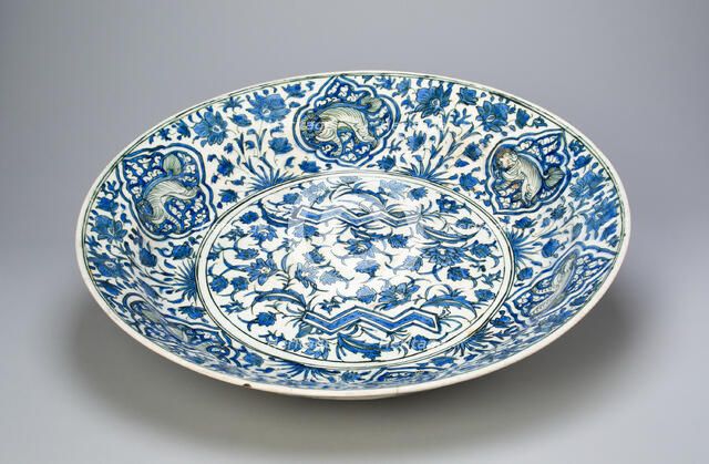 Blue and White Dish, Safavid dynasty (1501-1722), 17th century. Creator: Unknown.