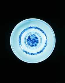 Blue and white hole in the bottom bowl with hibiscus scroll, Ming dynasty, China, 15th century. Creator: Unknown