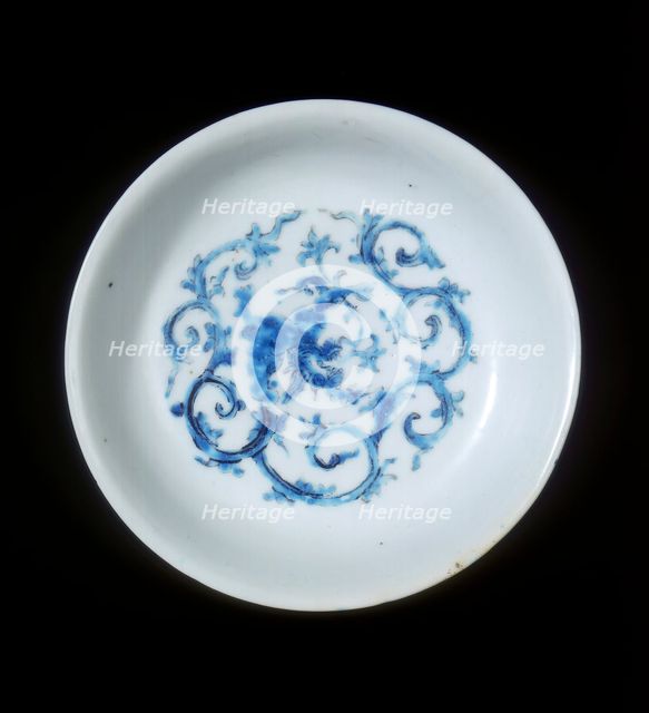 Blue and white ink palette, Qing dynasty, China, 19th century. Creator: Unknown.