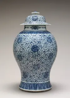 Blue and White Jar with Cover, 18th century. Creator: Unknown