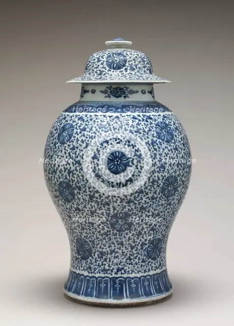 Blue and White Jar with Cover, 18th century. Creator: Unknown.