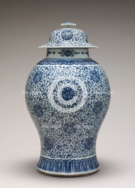 Blue and White Jar with Cover, 18th century. Creator: Unknown.