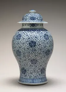 Blue and White Jar with Cover, 18th century. Creator: Unknown