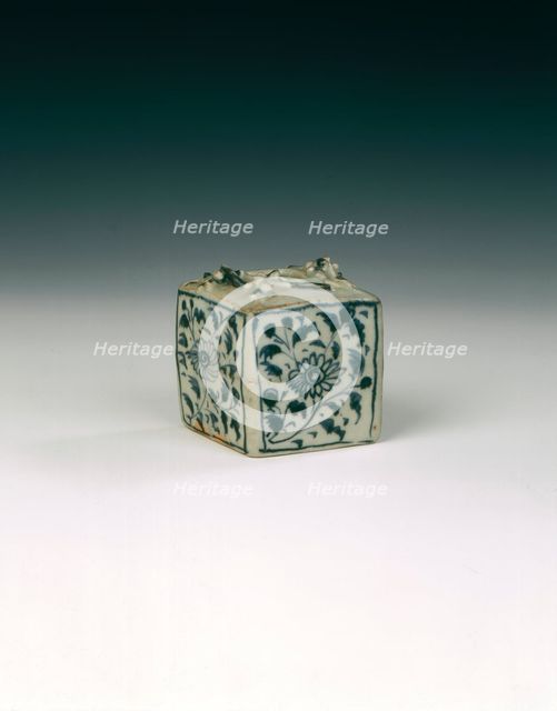 Blue and white jarlet with chrysanthemums and salamanders, China, 1300-1368. Creator: Unknown.