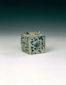 Blue and white jarlet with chrysanthemums and salamanders, China, 1300-1368. Creator: Unknown