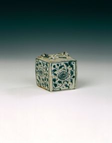 Blue and white jarlet with chrysanthemums and salamanders, China, 1300-1368. Creator: Unknown