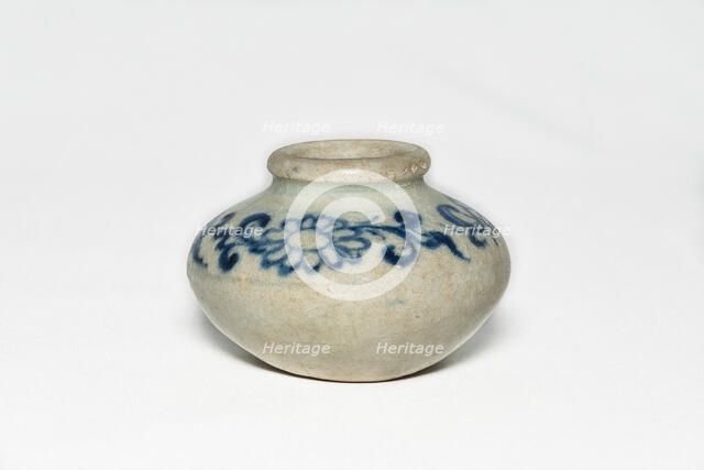 Blue and white jarlet with floral decoration, 14th-15th century. Artist: Unknown.