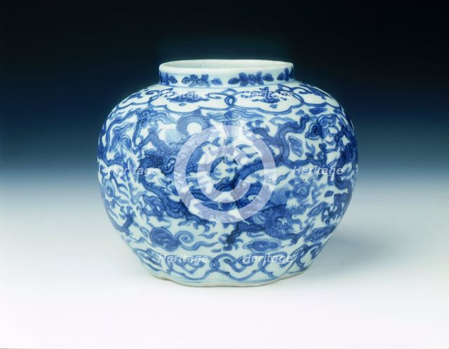 Blue and white lobed jar with dragons, Wanli period, Ming dynasty, China, 1572-1620. Artist: Unknown