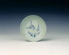 Blue and white saucer with bird on tree, Ming dynasty, China, 1450-1499. Creator: Unknown