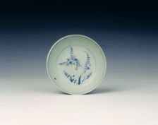 Blue and white saucer with bird on tree, Ming dynasty, China, 1450-1499. Creator: Unknown