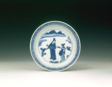 Blue and white saucer with figures in a landscape, China, 1572-1620. Creator: Unknown