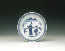 Blue and white saucer with figures in a landscape, China, 1572-1620