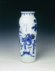 Blue and white sleeve vase, China, 1637. Creator: Unknown