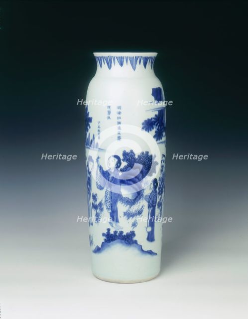 Blue and white sleeve vase, China, 1637. Creator: Unknown.