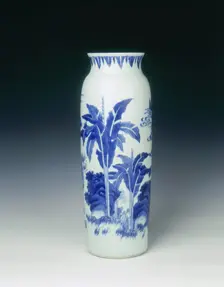 Blue and white sleeve vase, China, 1637. Creator: Unknown