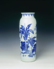 Blue and white sleeve vase, China, 1637. Creator: Unknown