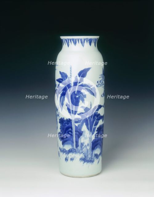 Blue and white sleeve vase, China, 1637. Creator: Unknown.