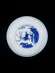 Blue and white Spode plate with Chinese design, England, 20th century. Creator: Unknown