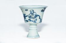 Blue and white stem cup with two scholars in landscape, 2nd half 15th century
