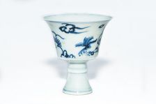 Blue and white stem cup with two scholars in landscape, 2nd half 15th century