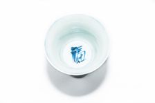 Blue and white stem cup with two scholars in landscape, 2nd half 15th century