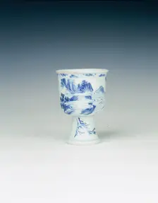 Blue and white stemcup with mountain landscape, China, 1662-1677. Creator: Unknown