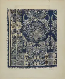 Blue and White Woolen Coverlet, c. 1938. Creator: Frank Gutting
