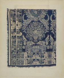 Blue and White Woolen Coverlet, c. 1938. Creator: Frank Gutting