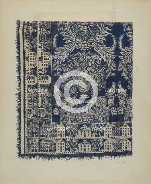 Blue and White Woolen Coverlet, c. 1938. Creator: Frank Gutting.