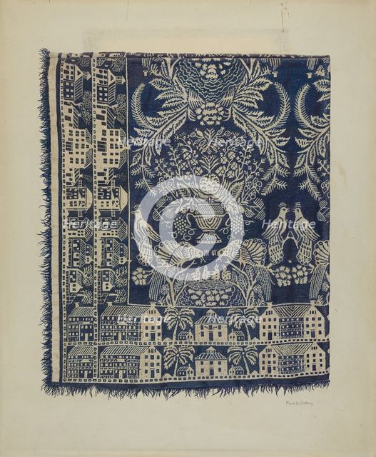 Blue and White Woolen Coverlet, c. 1938. Creator: Frank Gutting.