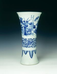 Blue and white trumpet vase, China, 1639. Creator: Unknown