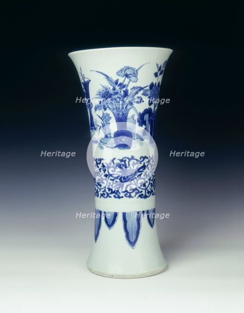 Blue and white trumpet vase, China, 1639. Creator: Unknown.