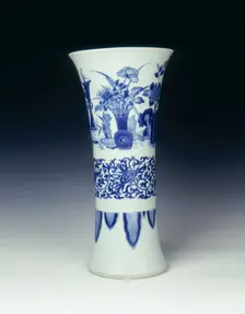 Blue and white trumpet vase, China, 1639. Creator: Unknown