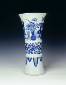 Blue and white trumpet vase, China, 1639. Creator: Unknown